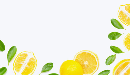 Fresh lemon on white background. Copy space