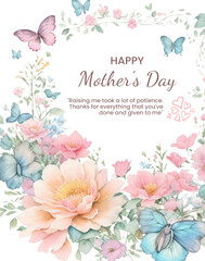 Fototapeta na wymiar Transparent PNG Hand Drawn Mother's Day illustration image, Floral Mother's Day Background Drawing Watercolor, Greeting mom birthday Hand Drawn vintage aesthetic.