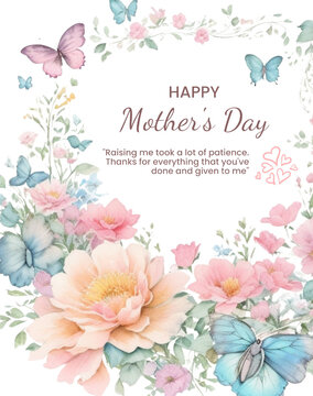 Transparent PNG Hand Drawn Mother's Day illustration image, Floral Mother's Day Background Drawing Watercolor, 
Greeting mom birthday Hand Drawn vintage aesthetic.