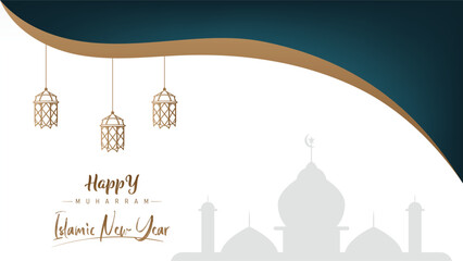 elegant minimalist islamic wallpaper poster banner template design for muharram islamic new year hijri celebration