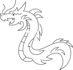 シンプルなドラゴンの線画イラスト 辰年