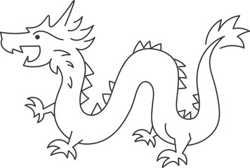 シンプルな横向きドラゴンの線画イラスト 辰年