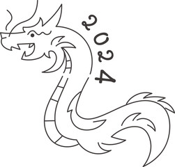 シンプルなドラゴンの線画デザイン 2024年辰年