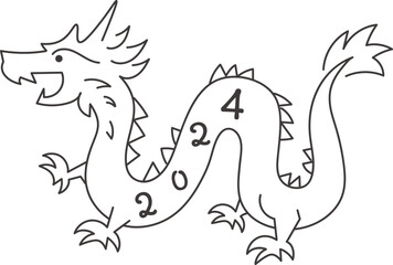 シンプルなドラゴンの横向き線画デザイン 2024年辰年