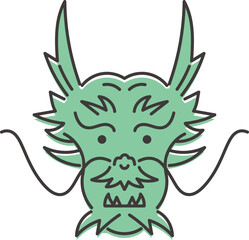 かわいいドラゴンの正面顔の線画イラスト アウトライン