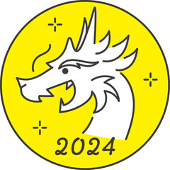 かわいいロゴ風ドラゴンの横顔の線画デザイン 2024年辰年