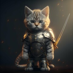 kitten standing warriors armored laser 4k 