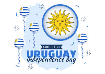 Happy Uruguay Independence Day Vector Illustration on 25 August with Waving Flag in National Holiday Flat Cartoon Hand Drawn Templates