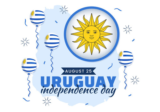 Happy Uruguay Independence Day Vector Illustration on 25 August with Waving Flag in National Holiday Flat Cartoon Hand Drawn Templates - Powered by Adobe