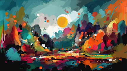 Landscape illustrations in styles ranging from abstraction to impressionism and pixel art