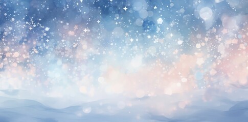 Obraz premium light blue bokeh background with lights and stars in the form of a shaped canvas light white and light beige Pale pink and light indigo add light, Christmas.