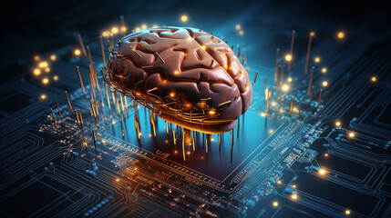 Realistic illustration of the intelligent AI brain, processing and collecting all data for a great future. Witness the power of technology and the limitless potential of artificial intelligence