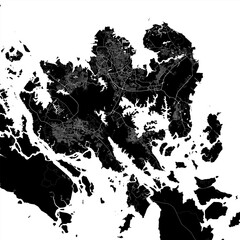 Batam map. Detailed black map of Batam city poster with roads. Cityscape urban vector. Black land with white roads and avenues.