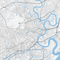 Ho Chi Minh map. Detailed map of Ho Chi Minh city administrative area. Cityscape panorama illustration. Road map with highways, streets, rivers.