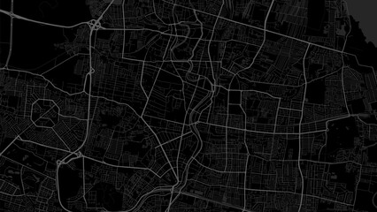 Map of Surabaya city. Urban black and white poster. Road map with metropolitan city vertical area view.