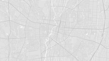 Background Utsunomiya map, Japan, white and light grey city poster. Vector map with roads and water. Widescreen proportion, flat design roadmap.