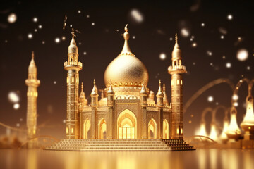 Fototapeta na wymiar ramadan kareem eid mubarak royal elegant lamp with mosque holy gate with fireworks generative AI
