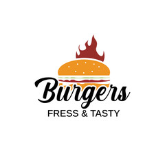 Hot burgers vector logo, fast food