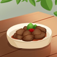 Rendang beef  , Indonesian dish flat illustration 