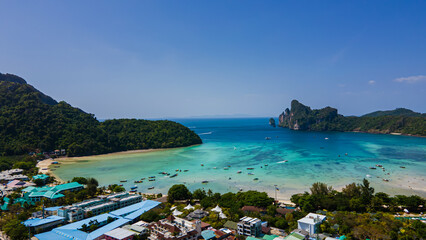 High angle view of the sea, Koh Phi Phi, a major tourist attraction Soak up the sun or go on an...