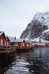 Red vacation cabins in Reine, Norway