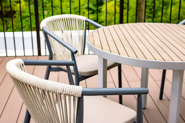 Fototapeta na wymiar Open cafe terrace on wood deck