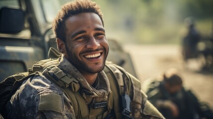 Fototapeta premium young man soldier laughs