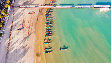Drone Camera Aerial view of Patong town in Phuket, Thailand. The sea is beautiful in the summer,...