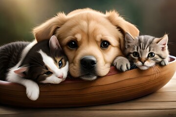  innocent puppy and kittens sleeping generated by AI tool