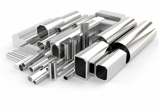 3d illustrations square metal tubes and profiles isolated on white as a background,generative.ai