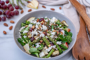 healthy home made asparagus salad with lentils