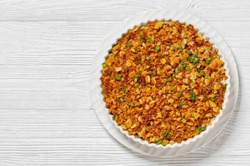 Chicken Rice Casserole in baking dish, top view