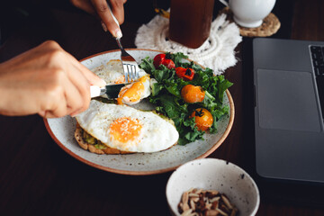 breakfast toast fried egg avocado sesame