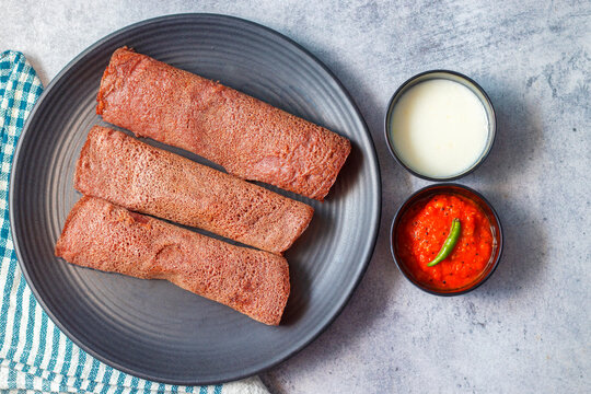 selective focus of healthy Indian food "Ragi Dosa".