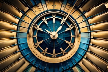a large clock of blue color depicting the time , modern , ancient too