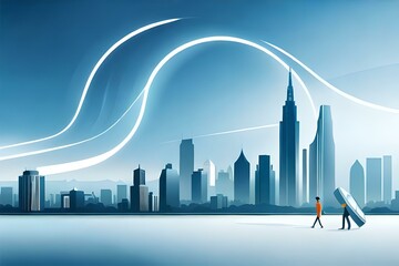 urban city skyline , direction of waves 