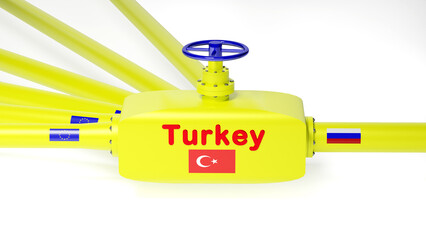 Turkish gas hub from Russia to the European Union. 3d render, isolated on white background..