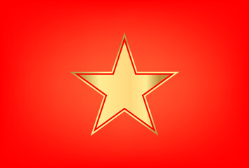 Golden star icon with golden edges on red background.