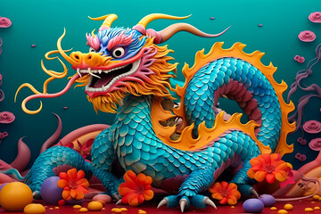 Colorful Chinese dragon in fantasy shape. Generative AI