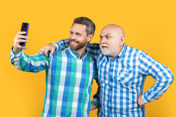 men make family blog on background. image of men make family blog on phone.