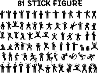 81 stick figure set, pictogram, stickman. - obrazy, fototapety, plakaty