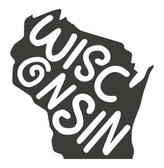 Wisconsin silhouette state. Wisconsin map with text script. Vector outline Isolated illustratuon on a white background. Wisconsin USA map for poster, banner, t-shirt, tee.