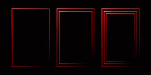 Red laser glowing rectangular frame isolated on black background. neon rectangles. Abstract vector illustration.