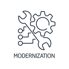 Tool modernization. Additional equipment features.Vector linear icon isolated on white background.