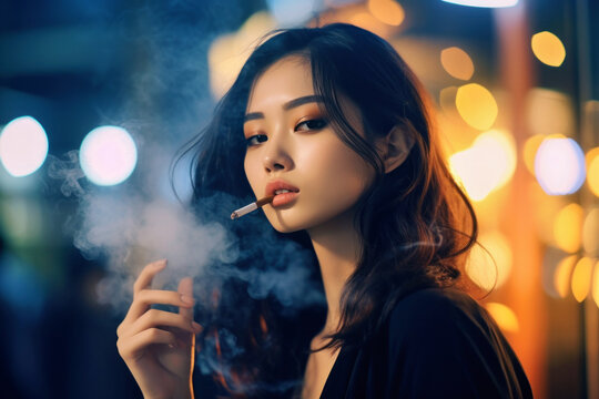 beautiful woman smoking, Generative AI