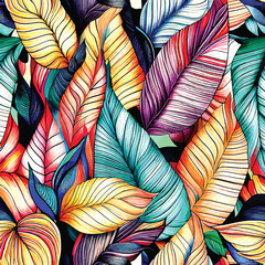 The stunningly beautiful hand-drawn pattern of vibrant abstract leaves