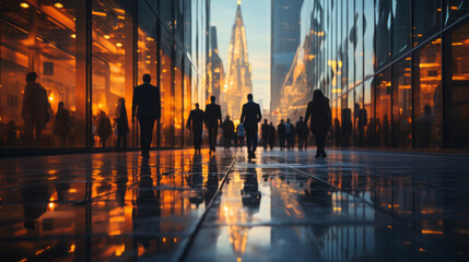 Fototapeta premium Vibrant city street during sunset, with captivating silhouettes