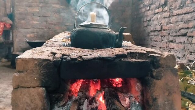 Aesthetic traditional kitchen with wood burning stove