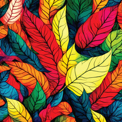 Beautiful rainbow-colored abstract leaves pattern that is hand-drawn