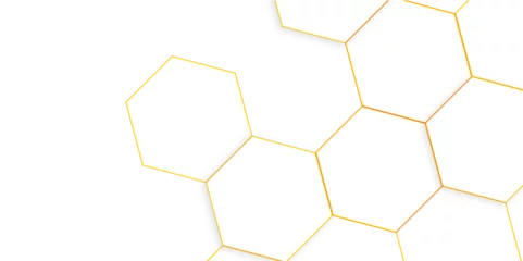 Tapeten Abstract white and golden hexagon technology lines with shadow background. Abstract white and golden color hexagonal geometric background with copy space. Abstract white lines background. © Ahmad Araf